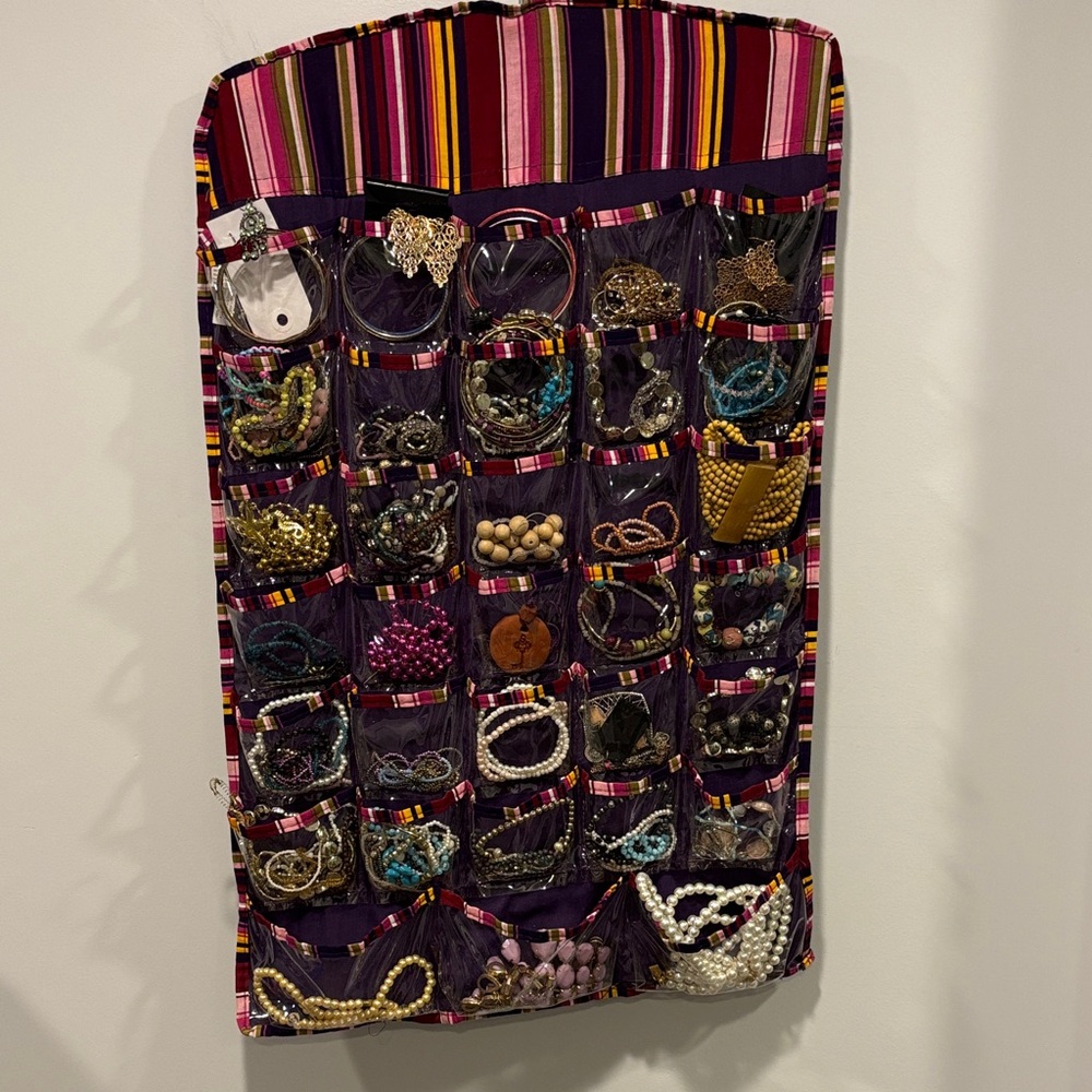 Multi-Color Striped Jewelry Organizer with costume Jewelry